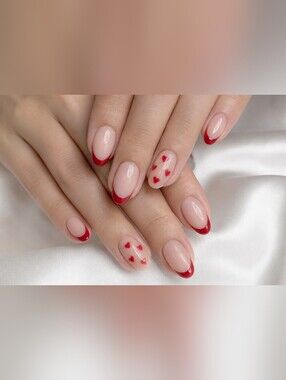 24 Pc Press On Nails Red Heart French Tip Almond Fake Nails Glossy Valentine
